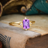 Emerald Cut Vintage Amethyst Engagement Ring Romantic Purple Style for February Birthstone